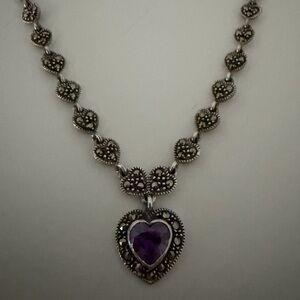Sterling-Style Heart Necklace with Purple Gemstone